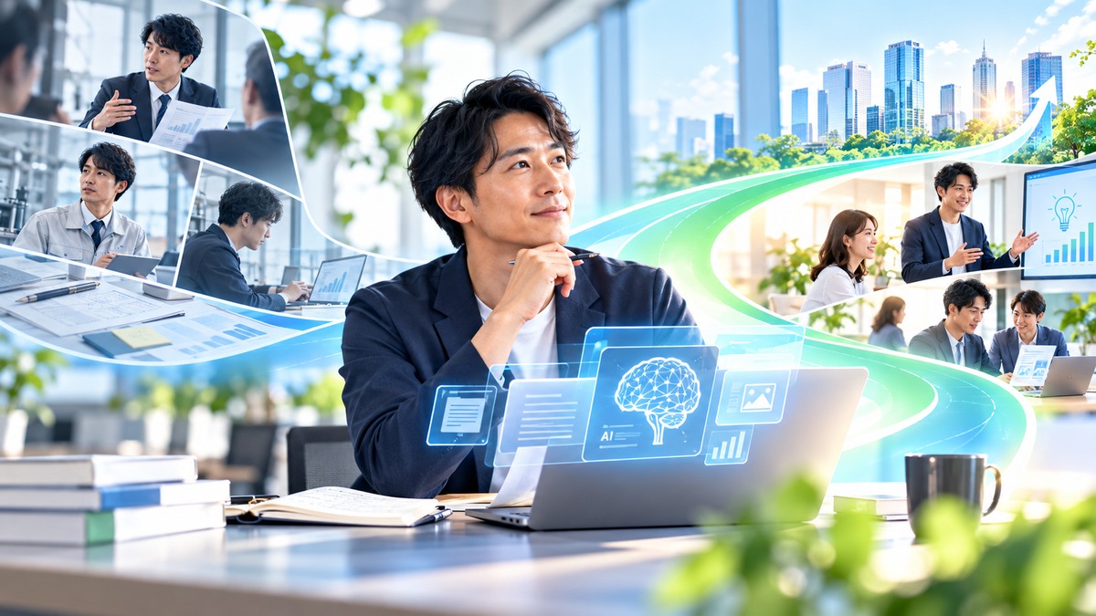 30代の仕事経験と生成AI学習をキャリアにつなげるイメージ